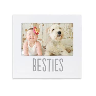 Imagem de Pearhead Moldura Bestie and Baby Keepsake, moldura de madeira para bebês e animais de estimação, com cavalete traseiro e gancho de parede, decoração perfeita de gênero neutro para berçário e presente
