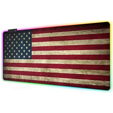 Imagem de Mouse pad para jogos RGB da Mesforço Inc – Tapete de mouse para jogos XGG extra grande com bordas costuradas com design personalizado 90 x 40 cm, Usa Flag