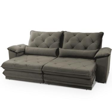 Imagem de Sofá Retrátil Reclinável 4 lugares 2,5 metros Hellen Manchester assento com molas ensacadas tecido platinium Cacau