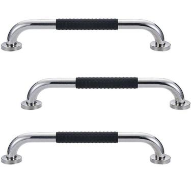 Imagem de Barra de Apoio 30cm Inox Suporte Antiderrapante Casa Banheiro Box Kit 3 unidades Idoso Cadeirante Segurança Proteçao Acessibilidade