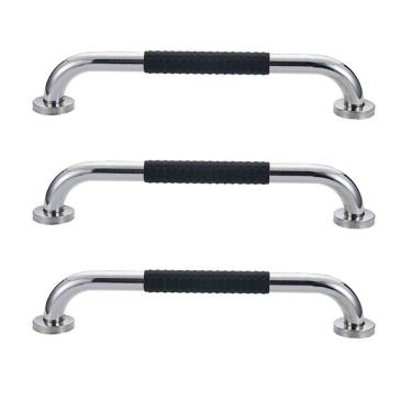 Imagem de Barra de Apoio 30cm Inox Suporte Antiderrapante Banheiro Kit 3 unidades Box Idoso Deficiente Segurança Quarto Corredor Parede Acessibilidade