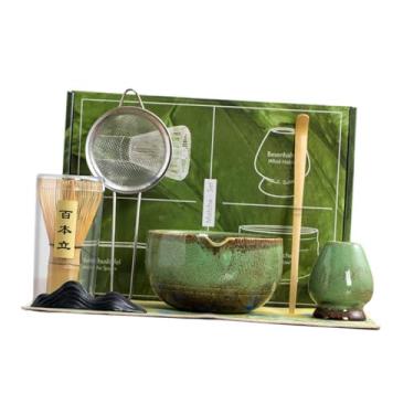 Imagem de WeiLaiKeQi Kit de Cerâmica Matcha Matcha, presente de chá para amantes de chá Matcha Whisk Whisk Holder Tea Cerimônia Matcha Bowl com bico, 7 Peças Verdes
