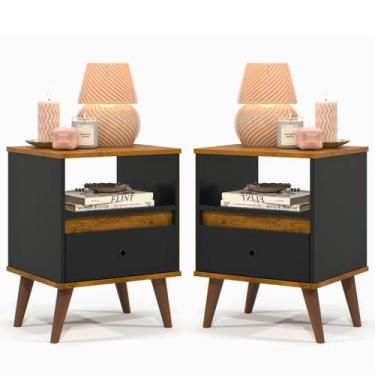 Imagem de Kit 2 Mesas de Cabeceira Quarto Mesinha Apoio Lateral Cama Box Casal E