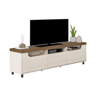 Imagem de Rack para TV até 75 Polegadas Mercury 2 PT 1 GV Off White e Pinho 200 cm