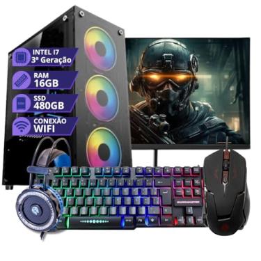 Imagem de Pc Gamer Cpu Completo Intel Core I7 3.4GHz Memoria 16gb Ssd 480gb Fonte 500W Monitor 19
