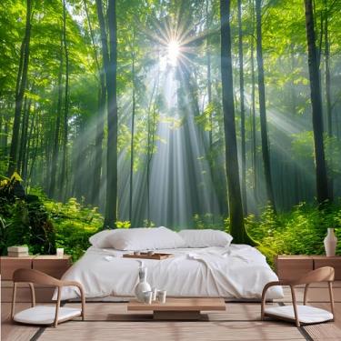 Imagem de Lcythiazole Mural de luz solar floresta papel de parede paisagem árvore grande paisagem paisagem mural de fotos para quarto sala de estar escritório tamanho personalizado descascar e colar