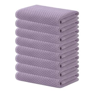 Imagem de Pano de prato Kitinjoy 100% algodão, tecido waffle, kit com 8 unidades, supermacio e absorvente para secar louça, pano de mão para cozinha, 33 x 71 cm, lavanda