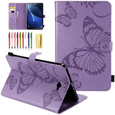 Imagem de UUcovers Capa para Samsung Galaxy Tab A de 10,1 polegadas versão 2016 (SM-T580/T585/T587, SEM S Pen) com suporte para lápis, capa carteira de couro PU em relevo inteligente [despertar/hibernar