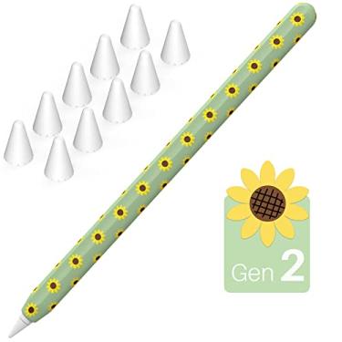 Imagem de NIUTRENDZ Capa de girassol para Apple Pencil 2ª geração, capa protetora de silicone, acessórios compatíveis com Apple Pencil 2ª geração (girassol + verde)