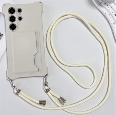 Imagem de Capa de silicone com compartimento para cartão crossbody para Samsung Galaxy S22 23 24 Ultra Plus S23 Fe A54 A14 A34 A53 A15, branca, para S24