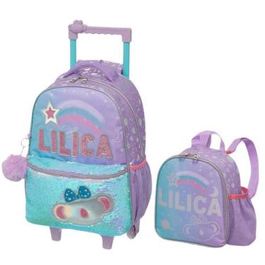 Imagem de Mochila Infantil Rodinhas e Lancheira Escolar Menina Lilica Ripilica F