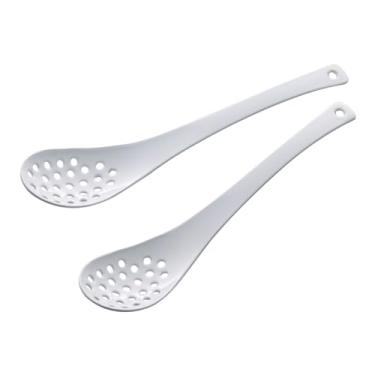 Imagem de Colher de astrágalo Shimomura Kusai 43069, furo, conjunto de 2, processamento esmaltado, feito no Japão, comprimento total de 18 cm, suco cortado e colher, ramen, tofu cozido, milho, atum, fervido em