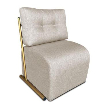 Imagem de Poltrona Luxo Aurora Linho Bege Base de Ferro Dourado - Pallazio
