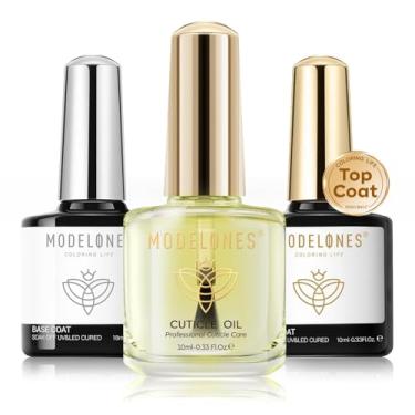 Imagem de modelones Conjunto De 3 Peças De Gel Top Coat E Base Com Óleo De Cutícula, 10 Ml De Esmalte Em Gel, Kit De Protetores De Cutícula, Base Sem Limpeza, Gloss Top Coat E Óleo De Unha