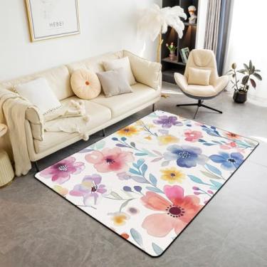 Imagem de Manfei Tapete de área infantil com estampa de folhas florais em aquarela para decoração de quarto de meninos e meninas, tapete decorativo de plantas silvestres para sala de estar, tapetes absorventes,