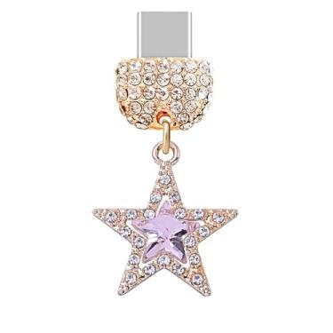 Imagem de ELISE & FONDA TP529 Tipo-C porta de carregamento cristal antipoeira pingente de celular Little Star para iPhone 16/15/Samsung/OnePlus/Xiaomi/oppo telefones Android (rosa), approx. 2.15 cm (L) x 0.55