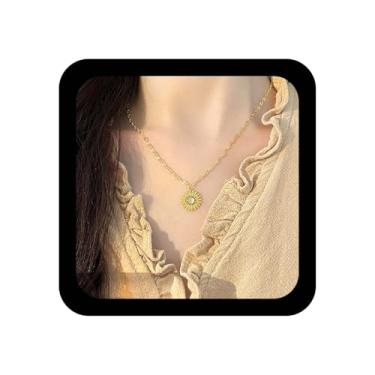 Imagem de Ximdble Colar vintage com pingente de girassol de pedra da lua, colar de opala e girassol, minúsculo, colar gargantilha de girassol para mulheres, Large, Liga de aço, Sem Pedra Preciosa