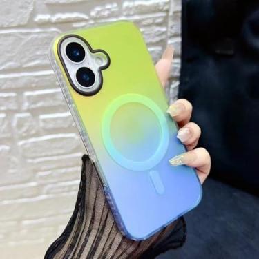 Imagem de para iPhone 16 ProMax Laser Gradient Magnetic Case para iPhone16 15 14 13 12 Pro Max 11 Colorful Scrub Soft Edges Cover, Verde Azul, Para iPhone 12