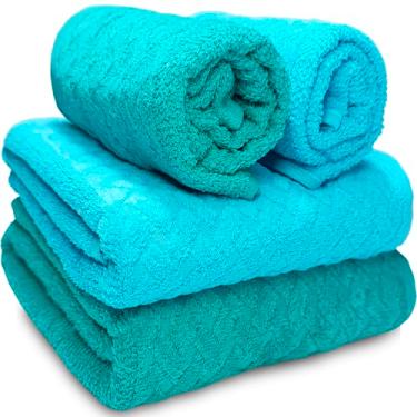 Imagem de Jogo de Banho Atlântica Finesse Aveludada 100% Algodão Fio Penteado Jacquard Toalha Macia Grossa (Verde/Azul)