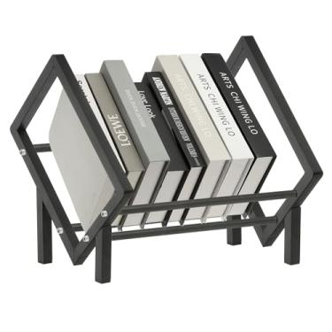 Imagem de PATIKIL Estante de mesa de aço inoxidável de 39,9 cm, estante de mesa, organizador de livros, prateleira de mesa, suporte de disco de vinil para armazenamento, gravação de livros, revistas, CDs, preto