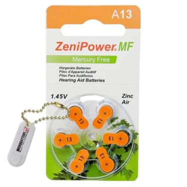 Imagem de Zenipower Mercury Free Tamanho de 60 baterias de aparelho auditivo: 13 + kit de chaveiro de suporte de bateria