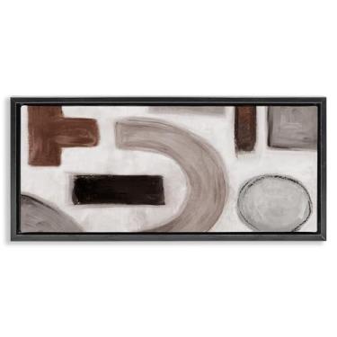 Imagem de Stupell Industries Design de arte de parede em tela emoldurada Boho, formas geométricas, preto flutuante, por Emma Peal, 64 x 28 cm