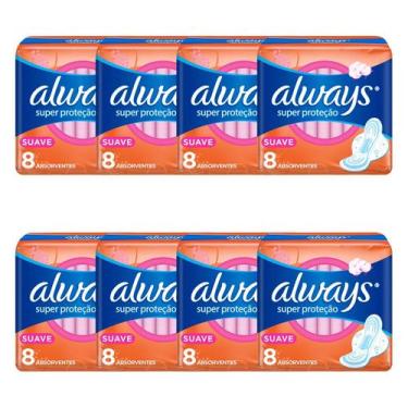 Imagem de Kit 8 und Absorvente Always Super Proteção Suave c/ abas  8 und