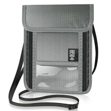 Imagem de Likesing Carteira de pescoço de viagem de 14 cm C x 19,6 cm L, porta-passaporte com bloqueio de RFID para viagens femininas e homens, carteira de passaporte de segurança com 10 compartimentos para