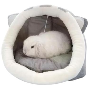 Imagem de Cama de coelho quente para esconderijo de porquinho-da-índia, cama de caverna, casa de barraca de coelho, aconchegante, dobrável, ninho de inverno, fofo, lavável, gaiola de animais pequenos para