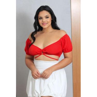 Imagem de Cropped Feminina Com Elastico Moda Gringa Manga Curta Amarar frente to