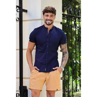 Imagem de Camisa masculina gola padre manga curta algodão - LIFESTYLE, Azul mari
