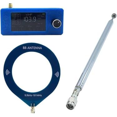 Imagem de Rádio DSP portátil | tela IPS de 4,9 polegadas | USB/LSB/AM/FM de 0,5 a 108 MHz | Bateria de mais de 10 horas | PETG 3D robusto para acampamento, caminhadas, viagens (azul-telescópico + antena loop)