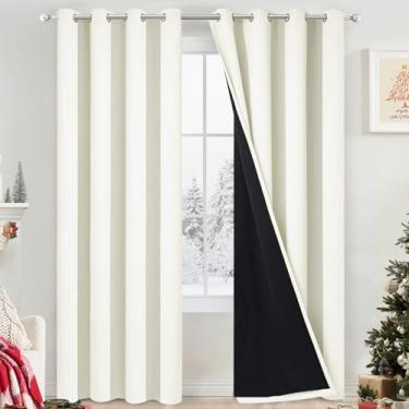 Imagem de Cortinas Yakamok 100% blackout, painéis de cortina térmica isolados à prova de som, cortinas com bloqueio de luz total com forro preto para quarto, Creme, W52 x L84