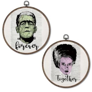 Imagem de Giosve Pôster emoldurado vintage Forever and Together Frankenstein and Bride Dictionary Round Wall Art, 25,4 x 25,4 cm