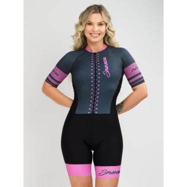 Imagem de Macaquinho Ciclismo Feminino - Forro em Gel - Cinza e Rosa Evolution S