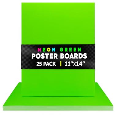 Imagem de Hygloss Quadro de pôster neon – papel de cartolina dupla face verde fluorescente – 28 x 35 cm, 25 folhas – ideal para placas, artesanato, projetos