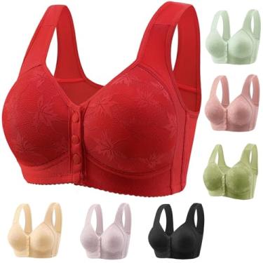 Imagem de Ellymuse Daisy Bras, Lightweight, Breathable and Gathered Front Closed Push-Ups for Women, Daily Comfort Bra for Older Women(Red,M)