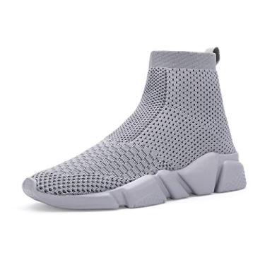 Imagem de Tênis de corrida esportivo casual para meninos e meninas da CHUI, de malha, leve e fácil de caminhar, sem cadarço, para corrida (criança pequena/criança grande), Hightop Grey, 3 Little Kid