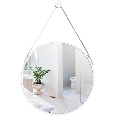 Imagem de Espelho redondo de parede, espelho de parede decorativo com alça de ombro, espelho redondo para banheiro, quarto, entrada, sala de estar, preto, 60 cm