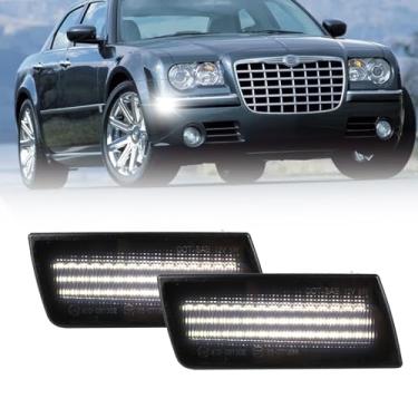 Imagem de KEEGTBOX Luzes de LED brancas fumê compatíveis com Chrysler 300 300C Sedan Base Touring SRT8 Limited 2005-2014 Lâmpadas indicadoras frontais 2 peças (luz branca)