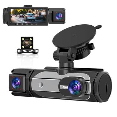 Imagem de 3 Canais 4 Lente Dash Cam Para Carros,Frente Interior Side e Câmeras Traseiras DVR Do Carro de 2 Polegadas,Noite IR Visão,3 Câmeras 1080P + 480P + 480P Gravação simultânea Gravador de vídeo