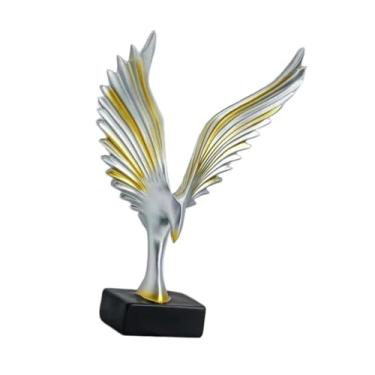 Imagem de IEUDNS Estátua de águia, estatueta de pássaro Escritório Decorativo Bedroom Collection Resina escultura espalhou seu ornamento de asa para estante de livros, Champanhe