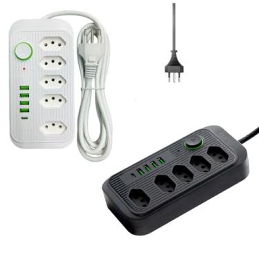 Imagem de Filtro de Linha, Extensão Régua Tomada com 5 Tomadas, 4 USB e 1 USB-c, Cabo de 3 Metros, Bivolt - Branco