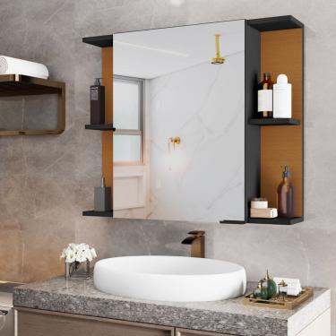 Imagem de Armário Espelheira Para Banheiro 1 Porta Nilo Preto Com Nature - Rede Móveis