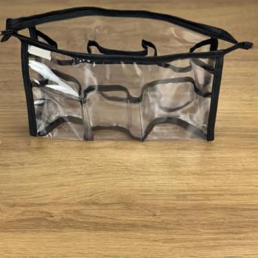Imagem de Kit Necessaire Grande com Divisória Para Maquiagem Bolsa Viés Branco/Preto De Plástico Transparente (5 peças - Preto)