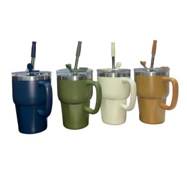 Imagem de Copo Caneca Térmica 600ml Aço Inoxidável Com Tampa Canudo Bebida Quent