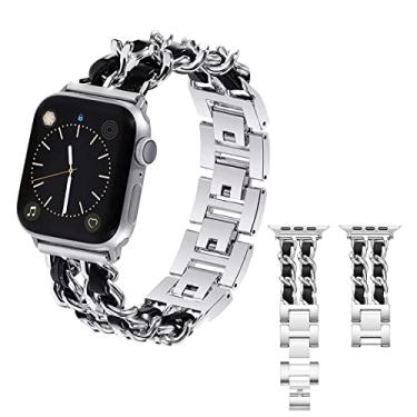 Imagem de Pulseira Gah compatível com Apple Watch 38/40/41 mm séries 8 7 6 5 4 3 2 1 SE para Apple Watch, pulseira de couro, pulseira feminina, pulseira de cowboy de aço inoxidável trançado