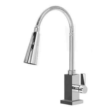 Imagem de Torneira Gourmet de Cozinha Bancada Metal Flexível Quadrada 1/4 de Vol