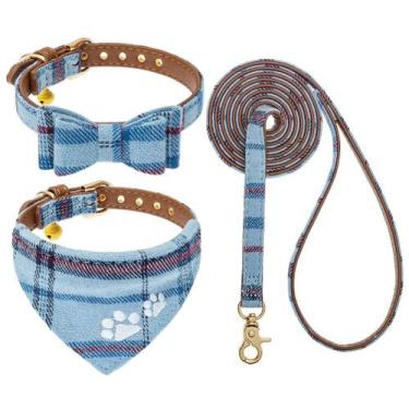 Imagem de Conjunto de coleira e coleira EXPAWLORER Embroidery Pawprints Plaid