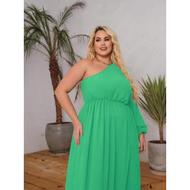 Imagem de Vestido Longo Plus Size Mula Manca Manga Comprida Fenda Faixa Amarraçã
